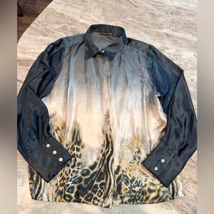 Madison Paige XL Ombre Leopard Print Button Front Blouse Long Sleeve